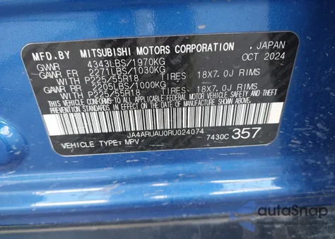 2024 Mitsubishi Outlander Sport 2.0 Se Awc from USA, damaged, VIN JA4ARUAU0RU024074